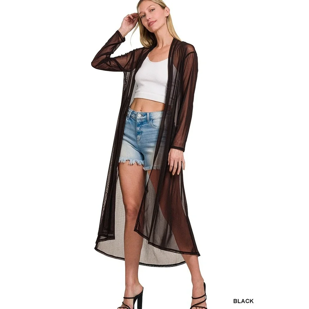 Zenana Mesh Open‎ Front Cardigan - Black - Small